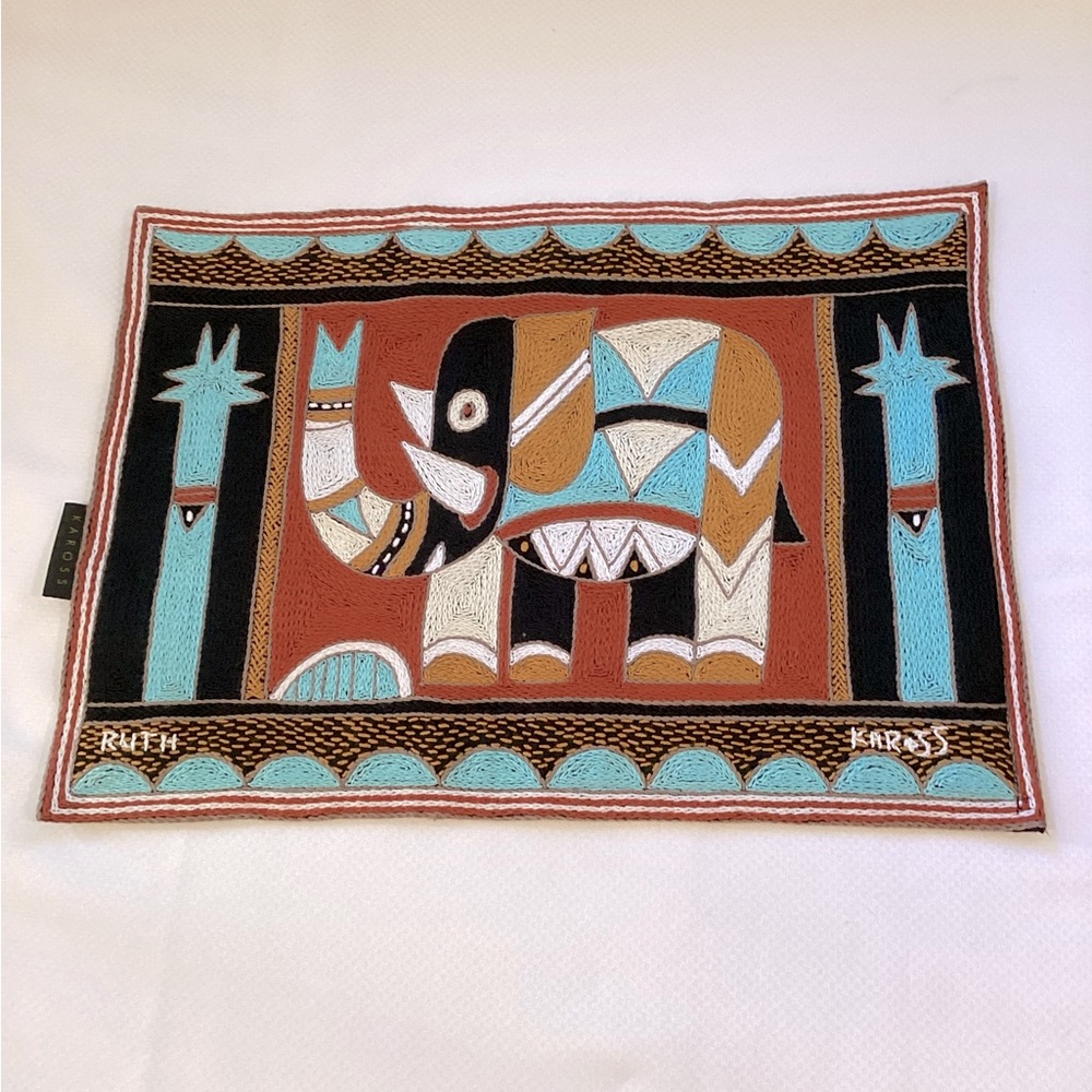 Karissa Elephant Placement Hand Embroidered Shangaan Cloths Tapestry Africa